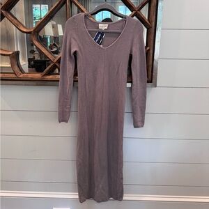 Freshman 1996 Elegant Grey Knit Long Sleeve Dress